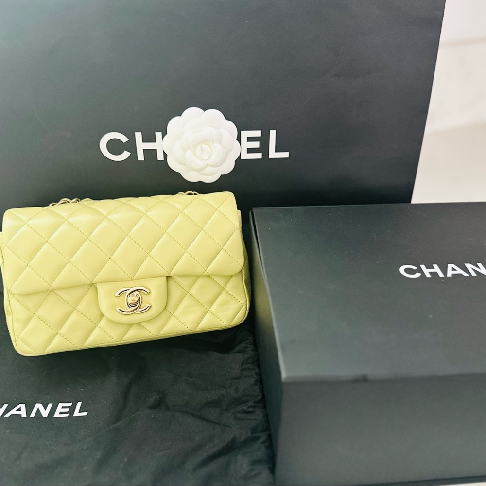 Chanel Mini Rectangular Flap Bag Light Green Lamb… - image 6